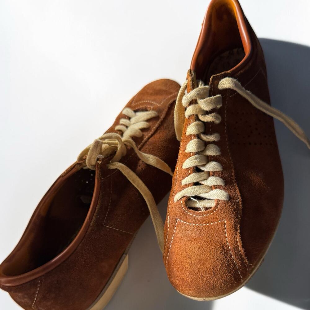 Vintage Hyde Suede Bowling Shoes Men’s Cognac Brown Perforated Retro Low Top
